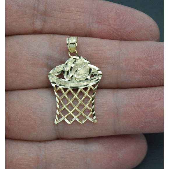 Real 10k Solid Yellow Gold Basket Ball Sports Charm Pendant 1.5 gr 31.1 mm - Picture 3 of 7